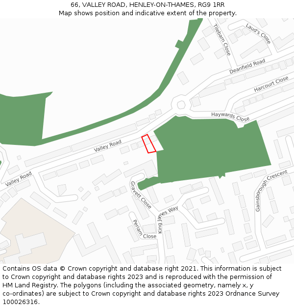 66, VALLEY ROAD, HENLEY-ON-THAMES, RG9 1RR: Location map and indicative extent of plot