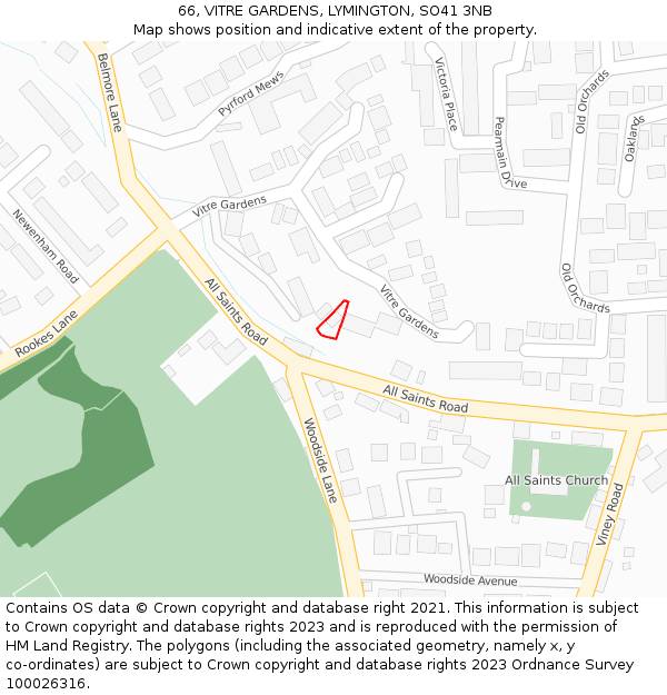 66, VITRE GARDENS, LYMINGTON, SO41 3NB: Location map and indicative extent of plot