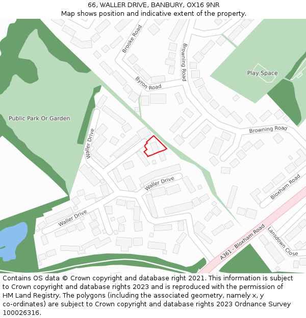 66, WALLER DRIVE, BANBURY, OX16 9NR: Location map and indicative extent of plot
