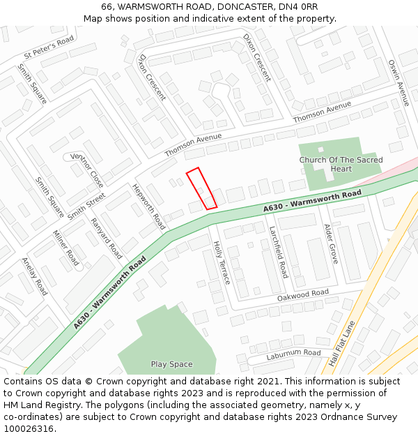 66, WARMSWORTH ROAD, DONCASTER, DN4 0RR: Location map and indicative extent of plot