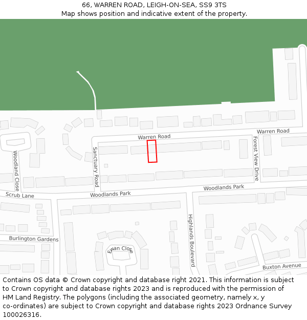 66, WARREN ROAD, LEIGH-ON-SEA, SS9 3TS: Location map and indicative extent of plot