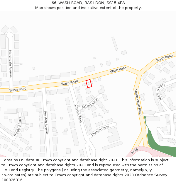 66, WASH ROAD, BASILDON, SS15 4EA: Location map and indicative extent of plot