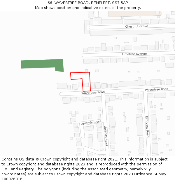 66, WAVERTREE ROAD, BENFLEET, SS7 5AP: Location map and indicative extent of plot