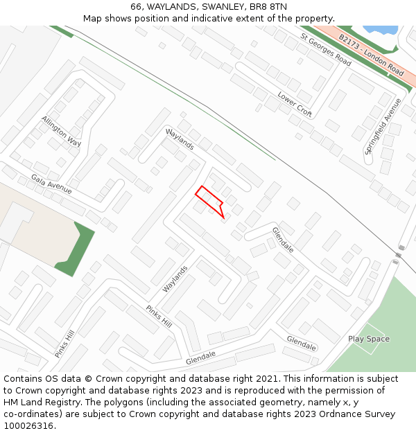 66, WAYLANDS, SWANLEY, BR8 8TN: Location map and indicative extent of plot