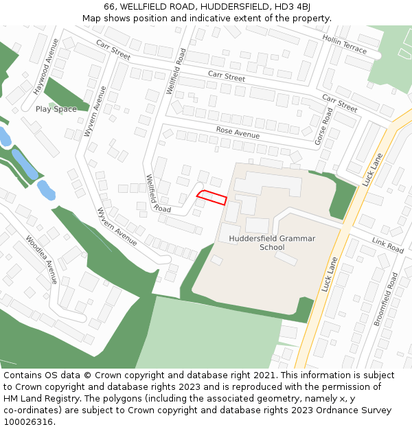 66, WELLFIELD ROAD, HUDDERSFIELD, HD3 4BJ: Location map and indicative extent of plot