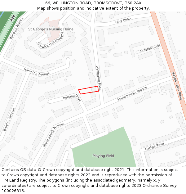 66, WELLINGTON ROAD, BROMSGROVE, B60 2AX: Location map and indicative extent of plot