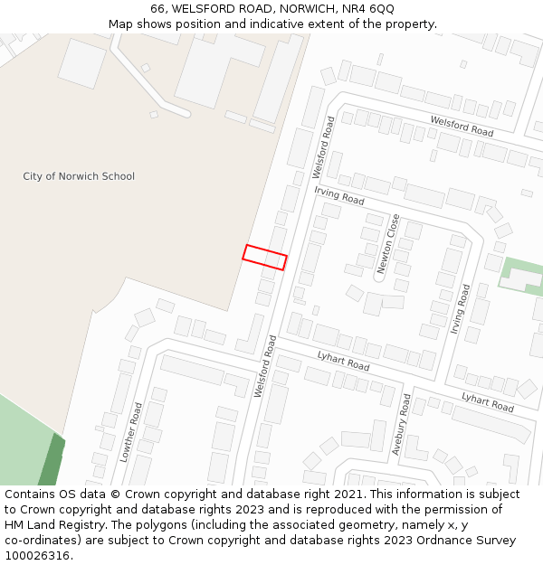 66, WELSFORD ROAD, NORWICH, NR4 6QQ: Location map and indicative extent of plot