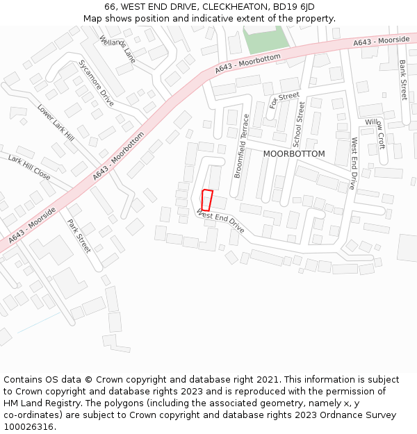 66, WEST END DRIVE, CLECKHEATON, BD19 6JD: Location map and indicative extent of plot