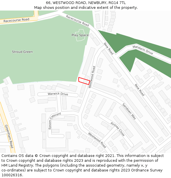 66, WESTWOOD ROAD, NEWBURY, RG14 7TL: Location map and indicative extent of plot