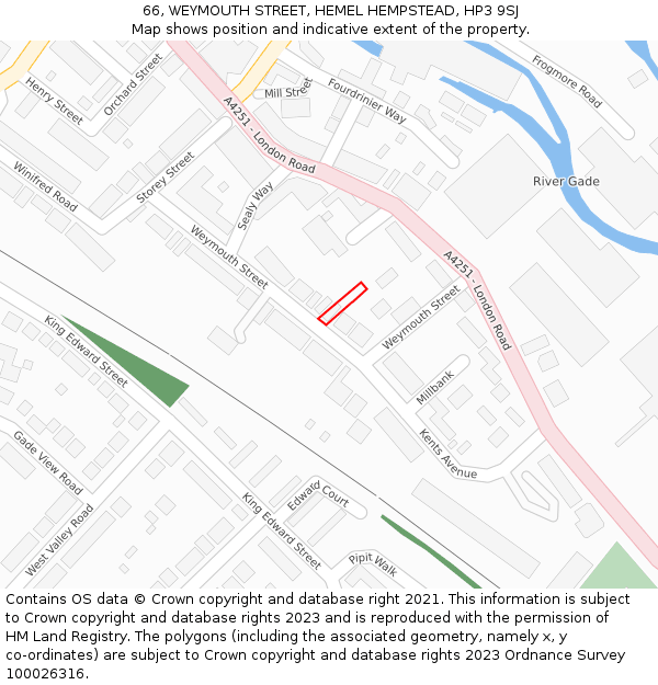 66, WEYMOUTH STREET, HEMEL HEMPSTEAD, HP3 9SJ: Location map and indicative extent of plot