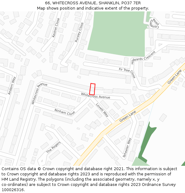 66, WHITECROSS AVENUE, SHANKLIN, PO37 7ER: Location map and indicative extent of plot