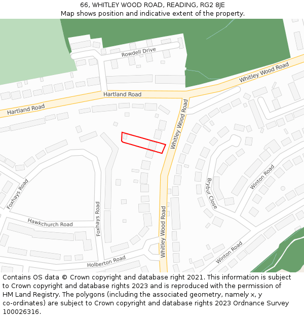 66, WHITLEY WOOD ROAD, READING, RG2 8JE: Location map and indicative extent of plot