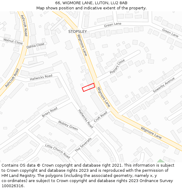 66, WIGMORE LANE, LUTON, LU2 8AB: Location map and indicative extent of plot