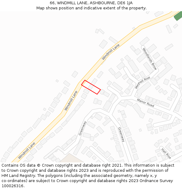 66, WINDMILL LANE, ASHBOURNE, DE6 1JA: Location map and indicative extent of plot