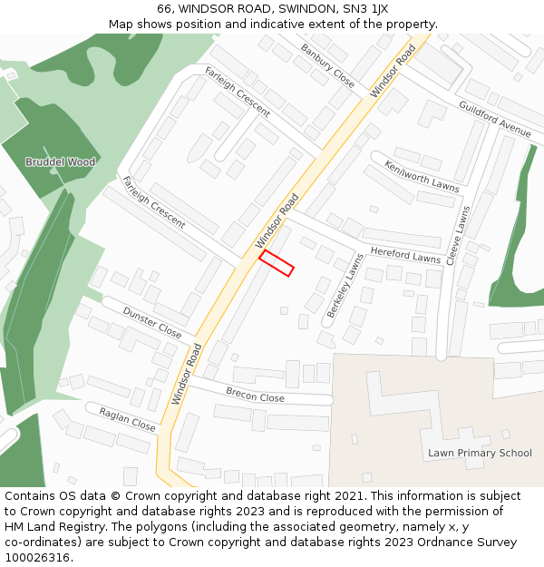 66, WINDSOR ROAD, SWINDON, SN3 1JX: Location map and indicative extent of plot