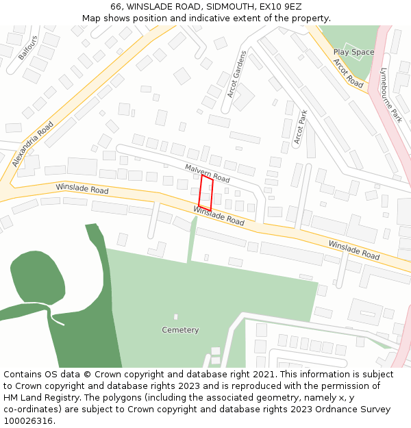 66, WINSLADE ROAD, SIDMOUTH, EX10 9EZ: Location map and indicative extent of plot