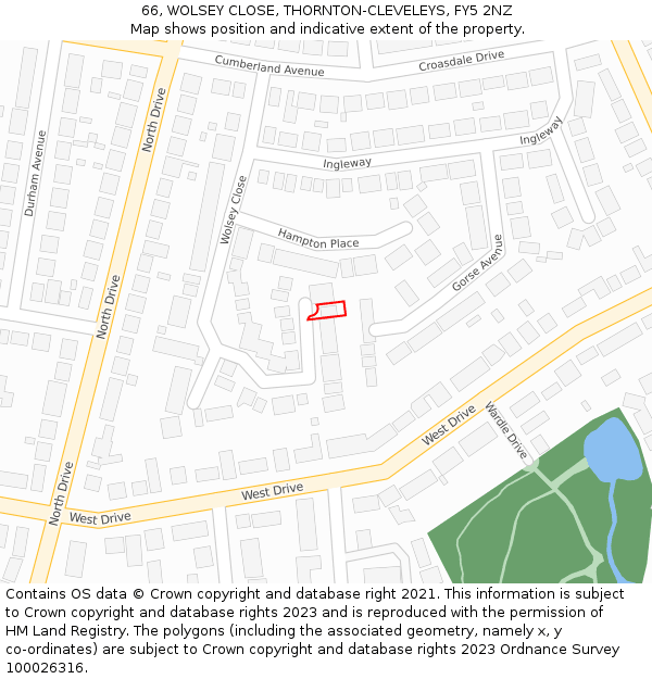 66, WOLSEY CLOSE, THORNTON-CLEVELEYS, FY5 2NZ: Location map and indicative extent of plot
