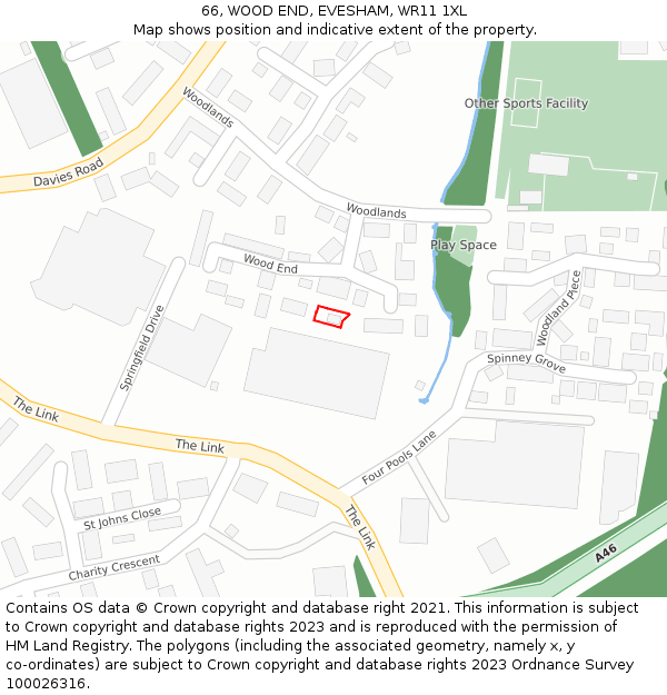 66, WOOD END, EVESHAM, WR11 1XL: Location map and indicative extent of plot
