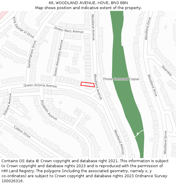 66, WOODLAND AVENUE, HOVE, BN3 6BN: Location map and indicative extent of plot