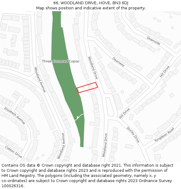 66, WOODLAND DRIVE, HOVE, BN3 6DJ: Location map and indicative extent of plot