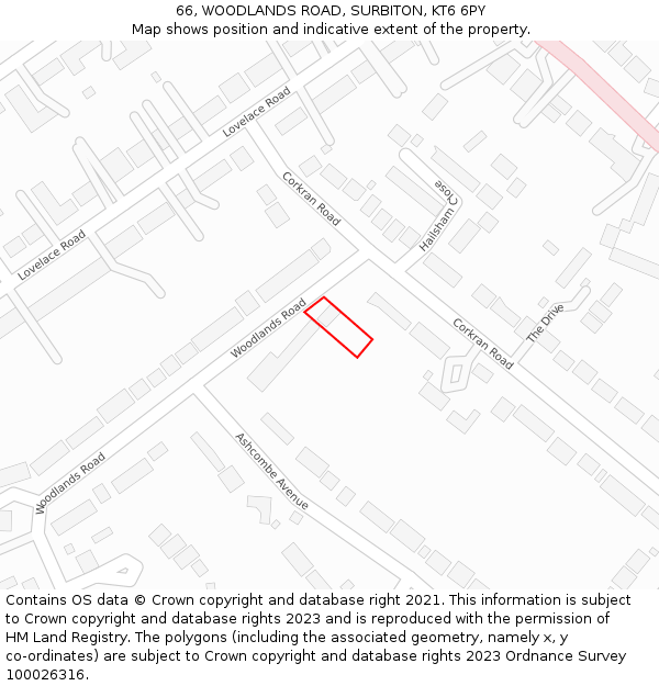 66, WOODLANDS ROAD, SURBITON, KT6 6PY: Location map and indicative extent of plot