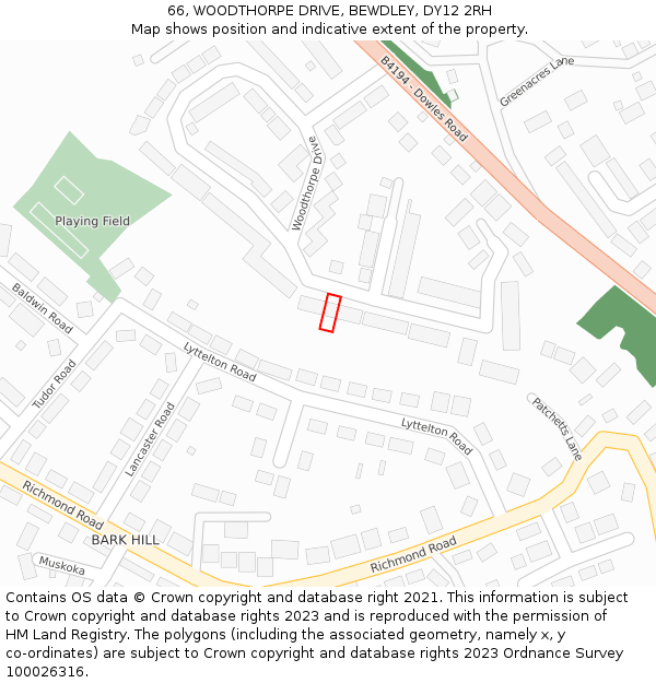 66, WOODTHORPE DRIVE, BEWDLEY, DY12 2RH: Location map and indicative extent of plot