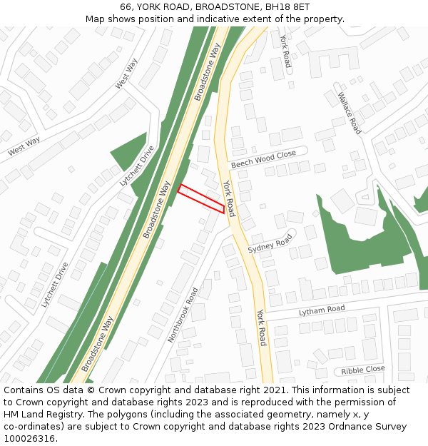 66, YORK ROAD, BROADSTONE, BH18 8ET: Location map and indicative extent of plot