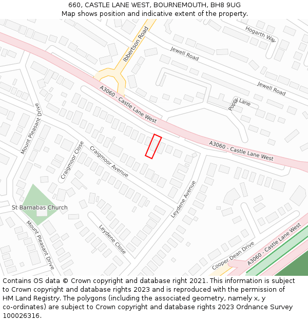 660, CASTLE LANE WEST, BOURNEMOUTH, BH8 9UG: Location map and indicative extent of plot
