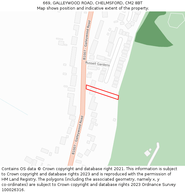 669, GALLEYWOOD ROAD, CHELMSFORD, CM2 8BT: Location map and indicative extent of plot