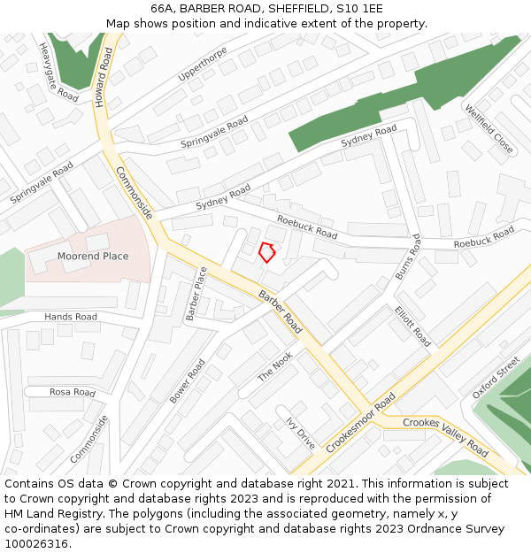 66A, BARBER ROAD, SHEFFIELD, S10 1EE: Location map and indicative extent of plot