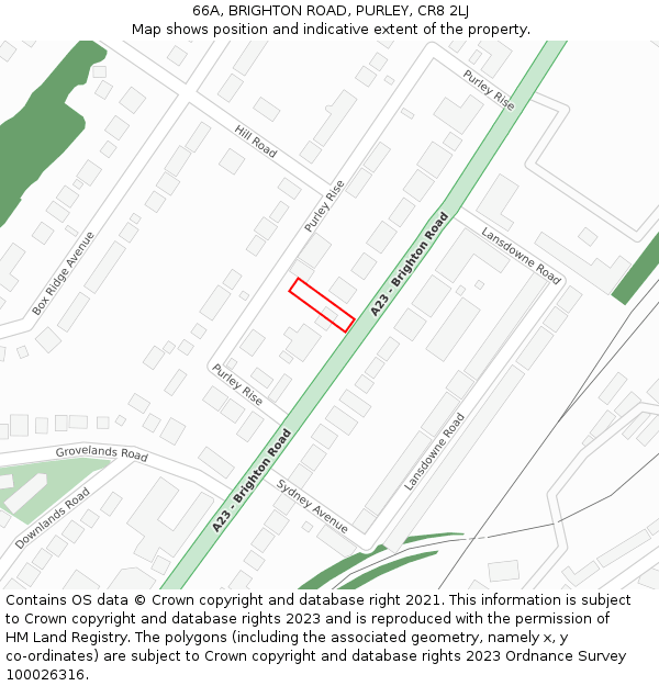 66A, BRIGHTON ROAD, PURLEY, CR8 2LJ: Location map and indicative extent of plot