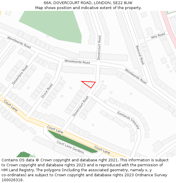 66A, DOVERCOURT ROAD, LONDON, SE22 8UW: Location map and indicative extent of plot