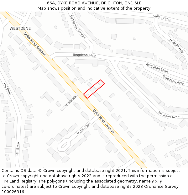 66A, DYKE ROAD AVENUE, BRIGHTON, BN1 5LE: Location map and indicative extent of plot