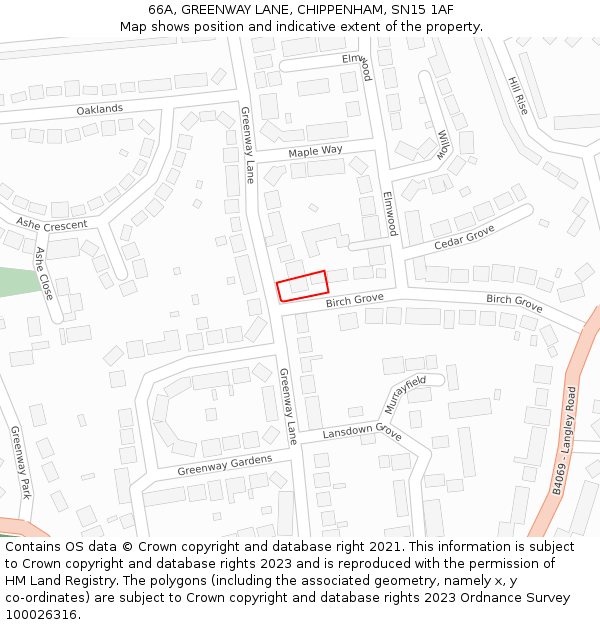 66A, GREENWAY LANE, CHIPPENHAM, SN15 1AF: Location map and indicative extent of plot