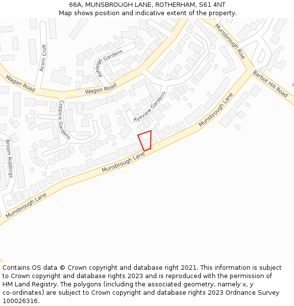 66A, MUNSBROUGH LANE, ROTHERHAM, S61 4NT: Location map and indicative extent of plot