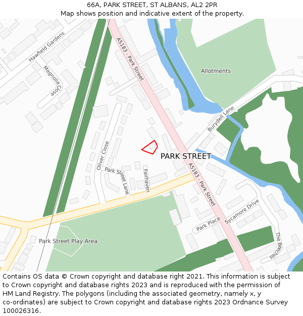 66A, PARK STREET, ST ALBANS, AL2 2PR: Location map and indicative extent of plot
