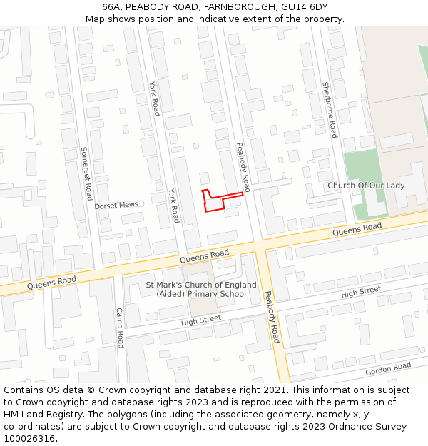 66A, PEABODY ROAD, FARNBOROUGH, GU14 6DY: Location map and indicative extent of plot