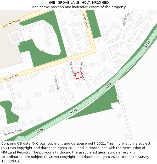 66B, GROVE LANE, HOLT, NR25 6ED: Location map and indicative extent of plot