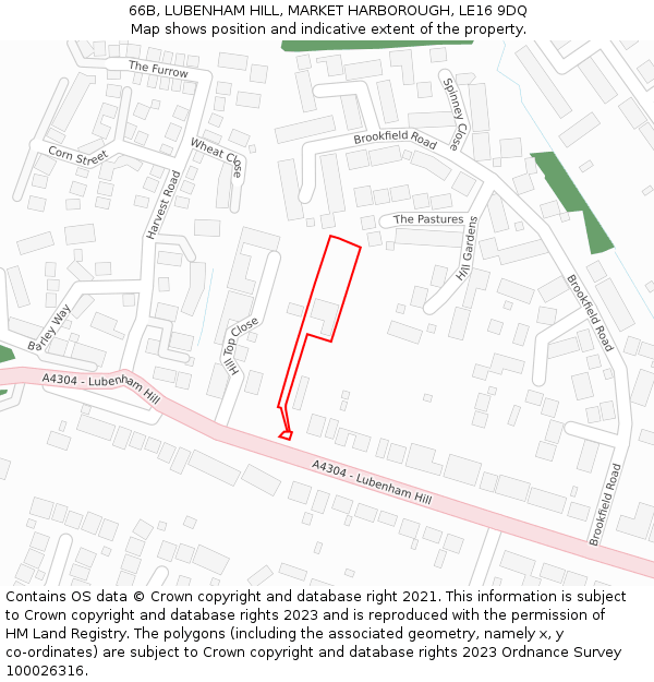 66B, LUBENHAM HILL, MARKET HARBOROUGH, LE16 9DQ: Location map and indicative extent of plot