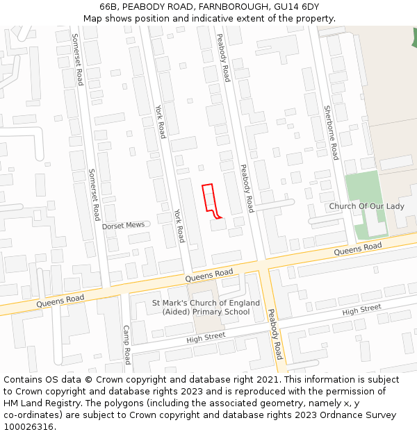 66B, PEABODY ROAD, FARNBOROUGH, GU14 6DY: Location map and indicative extent of plot