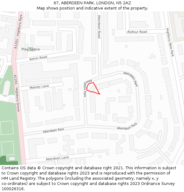 67, ABERDEEN PARK, LONDON, N5 2AZ: Location map and indicative extent of plot