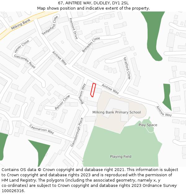 67, AINTREE WAY, DUDLEY, DY1 2SL: Location map and indicative extent of plot