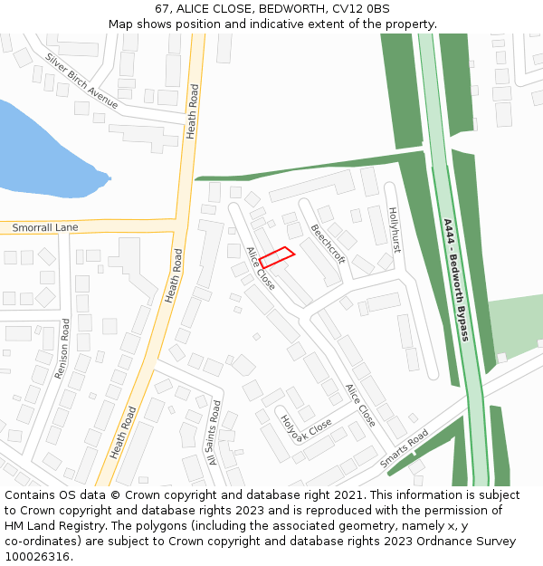 67, ALICE CLOSE, BEDWORTH, CV12 0BS: Location map and indicative extent of plot