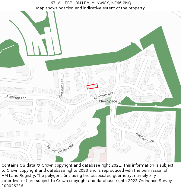 67, ALLERBURN LEA, ALNWICK, NE66 2NQ: Location map and indicative extent of plot