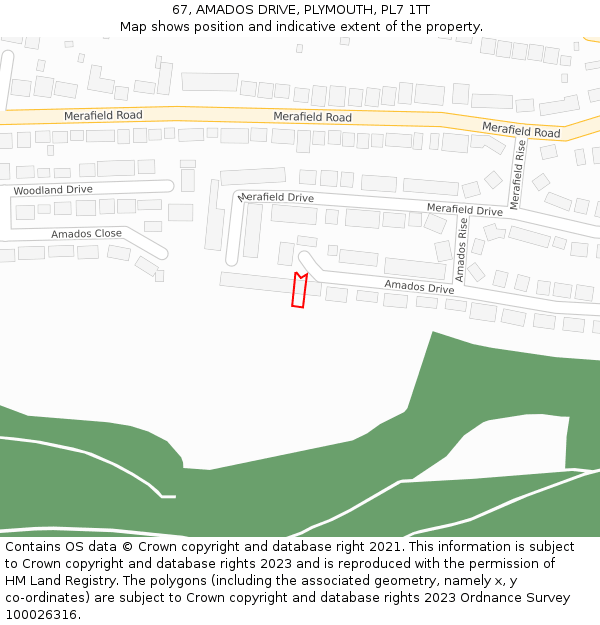 67, AMADOS DRIVE, PLYMOUTH, PL7 1TT: Location map and indicative extent of plot