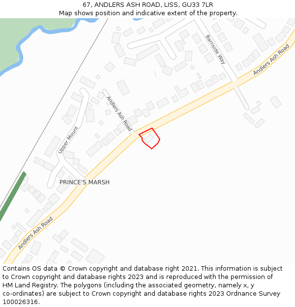 67, ANDLERS ASH ROAD, LISS, GU33 7LR: Location map and indicative extent of plot