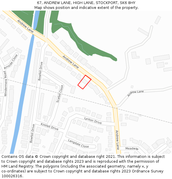 67, ANDREW LANE, HIGH LANE, STOCKPORT, SK6 8HY: Location map and indicative extent of plot