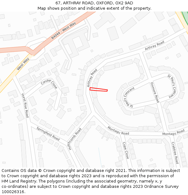 67, ARTHRAY ROAD, OXFORD, OX2 9AD: Location map and indicative extent of plot