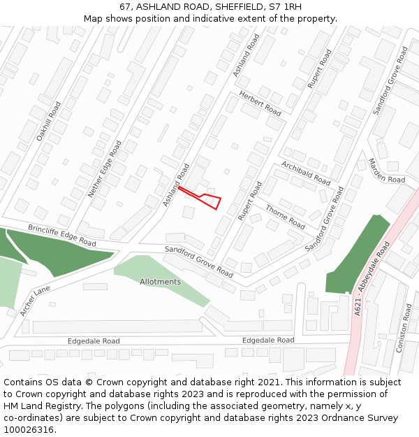 67, ASHLAND ROAD, SHEFFIELD, S7 1RH: Location map and indicative extent of plot