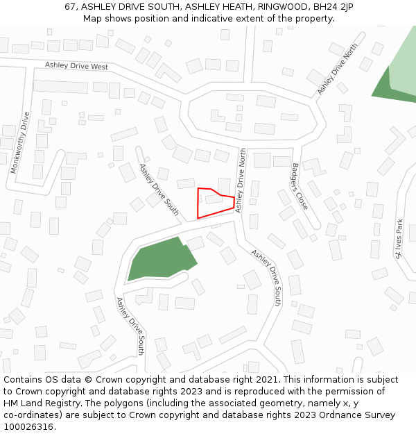 67, ASHLEY DRIVE SOUTH, ASHLEY HEATH, RINGWOOD, BH24 2JP: Location map and indicative extent of plot